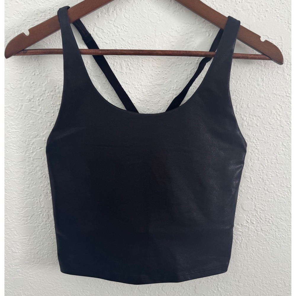 Old Navy Active PowerSoft Longline Sports Bra Workout Top Black Shiny Size Large